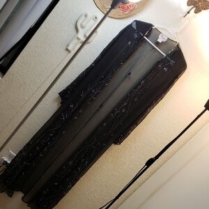 J Kara Black Sheer Cardigan with Floral Embroidery